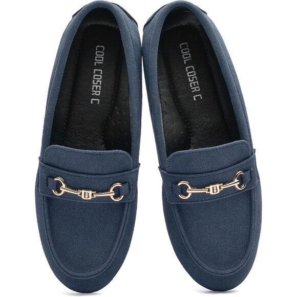 Women's Blue Suede Arch Support Casual Slip on Comfort Dressy Penny Loafers - Picture 3 of 8